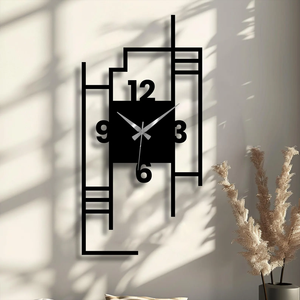 Modern Geometric Metal Wall <b>Clock</b>, Abstract Minimalist Black Steel, Silent Designer Decor - Product Image 3