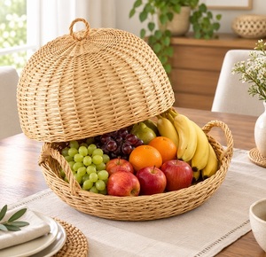 Eco-Friendly Ecowoodies Round Rattan <b>Cake</b> Stand Tray with Dome Cover 1-Piece Set and Creative Dome Lid for Wedding and Birthday - Product Image 3