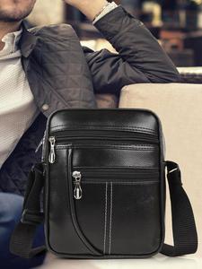 Men's Genuine Leather Vintage Chest <b>Bag</b> Buckle Closure Anti-Theft Shoulder Strap Durable Daily Use All Seasons <b>Black</b> - Product Image 2