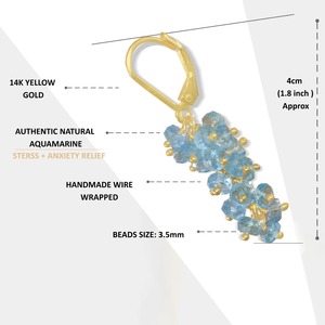 Boucles d'oreilles pendantes tendance en argent 925 plaqué or avec aquamarine bleue pour femmes - Product Image 2