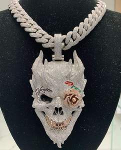 Custom Hip Hop Skull Faced Pendant Men <b>Iced</b> <b>Out</b> 925 Sterling Silver Diamond Jewelry Necklace Personality Gift - Product Image 1