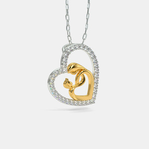 Collar con Colgante de Diamante Cultivado en Laboratorio en Forma de Corazón de Madre e Hijo de Dos Tonos - Product Image 4
