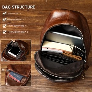 Special Top-Layer Cowhide Men's <b>Chest</b> Bag Fashionable Multi-Layer Sports Genuine Leather Large Casual Shoulder Bag. - Product Image 5