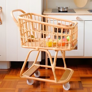 Carritos de mercado para niños pequeños, carrito de compras de juguete, carritos de supermercado de mimbre hechos a mano, juguetes de carrito de supermercado - Product Image 2