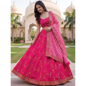 Pink Embroidered Silk Lehenga Choli for <b>Wedding</b> - Product Image 4