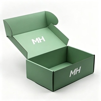 Boîte d'expédition pliable en carton ondulé vert écologique réutilisable avec impression personnalisée, logo MH en feuille d'argent, boîte cadeau pour e-commerce