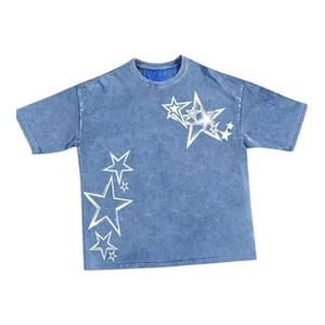 T-shirt à manches courtes noir pour homme avec motif étoile blanche, coupe classique, col rond, jersey décontracté en coton - Product Image 2