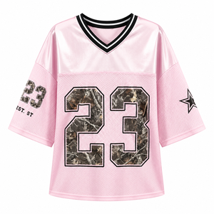 T-shirt ample décontracté pour femme, rose, en jersey de maille, imprimé camouflage, numéro 23, col en V, manches courtes, style streetwear tendance - Product Image 2
