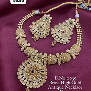 Conjunto de collar y pendientes de latón dorado antiguo con fusión Kundan - Product Image 1