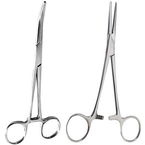 Ensemble de 2 pinces hémostatiques en acier inoxydable, courbées et droites, à verrouillage manuel, certifiées CE Classe I pour clinique - Product Image 1