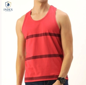 Index Apparel Men's <b>Red</b> <b>Striped</b> Tank <b>Top</b> O-Neck Casual Breathable Knitted Sleeveless Vest - Product Image 1