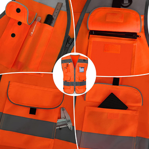Chaleco de Seguridad Naranja para Hombre con Franjas Reflectantes, Cierre de Cremallera, Múltiples Bolsillos, Transpirable, de Poliéster, Ropa Exterior Informal - Product Image 6