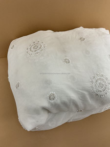 Tela de Georgette viscosa pura con diseño Moti transpirable bordado de perlas estilo a cuadros tejidos - Product Image 2