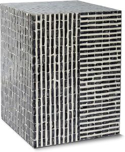 Charcoal Grey White Mixed Stripe Mosaic <b>Square</b> <b>Side</b> <b>Table</b> Stools Mother of Pearl Elegant Handcrafted Wooden Stool Decor - Product Image 5