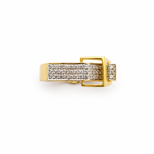 Bague de déclaration de luxe pour homme en or jaune 18 carats avec boucle géométrique et micro-pavé de zircone cubique, idéale pour mariage, fête, usage quotidien ou comme cadeau. - Product Image 1