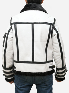 แจ็คเก็ตนักบินหนังแกะแท้สีขาวสำหรับผู้ชายขายส่ง รุ่น B3 Bomber Jacket - Product Image 4