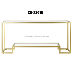 Arabic-Pattern Iron Glass Overlay Gold Accents Industrial Style Eco-Friendly Floor Mount <b>Table</b> for Living Room Zahid Exports - Product Image 4