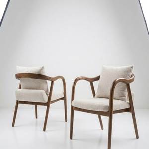 Juego de Comedor Moderno de Lujo en Madera de Teca con Mesa Ovalada y Sillas Tapizadas Elegantes para Interiores Minimalistas Contemporáneos - Product Image 2