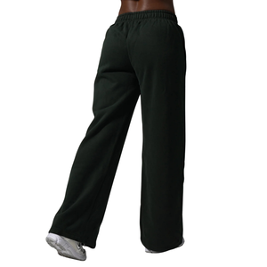 Pantalon de survêtement ample vert foncé pour femme, coupe décontractée, en molleton doux, avec taille élastique, idéal pour la détente, l'entraînement et la gym - Product Image 2