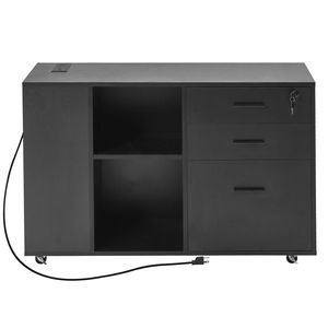 Armadietto Portadocumenti in Metallo con Ruote, 3 Cassetti, Presa Multipla e Ripiani Regolabili - Product Image 1
