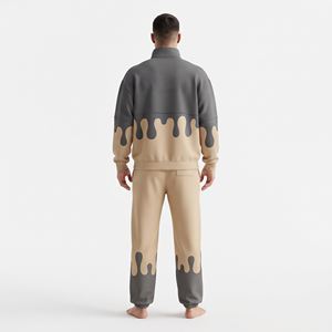 Men's Oversized Half <b>Zip</b> Tracksuit Printed Dripping Pattern Drawstring Jogger Set Loose Fit Autumn Streetwear Outfit - Product Image 2
