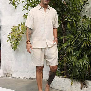 Conjunto de Camisa y Pantalones Cortos de Playa para Hombre, 2 Piezas, Estilo Hawaiano Informal, Logotipo Personalizado, Ropa de Playa para Hombre - Product Image 4