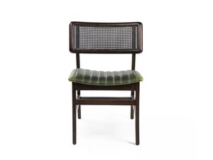 Silla de Comedor Moderna de Mediados de Siglo, de Madera, con Tapicería de Cuero Sintético y Respaldo de Mimbre - Product Image 2