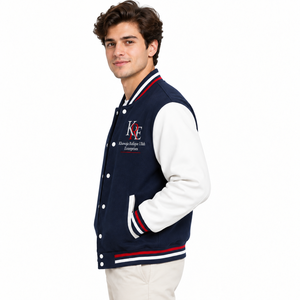 Men's Navy White Varsity Jacket Style Embroidered Front Stand Collar Regular Fit <b>Winter</b> Windproof Breathable <b>Fleece</b> Wholesale - Product Image 2