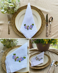 ผ้าเช็ดปากปักลายดอกไฮเดรนเยียแบบสั่งทำขายส่ง ผ้าลินินสำหรับงานเลี้ยงอาหารค่ำ ผ้าเช็ดปากเย็บริมอย่างดี ทนทาน เหมาะสำหรับใช้ในบ้าน งานแต่งงาน และงานอีเว้นท์ต่างๆ - Product Image 2