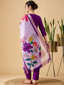 Women's Premium Purple Chinon Viscose Embroidery Kurti with Chinon Pant And jacquard print <b>Blend</b> Dupatta Sets - Product Image 2