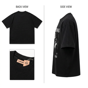 เสื้อยืดผู้ชายสีดำล้วน แขนสั้น คอกลม ทรงหลวม สวมใส่สบาย ผ้าคอตตอนเจอร์ซีย์ พิมพ์ลายซิลค์สกรีน ระบายอากาศได้ดี สไตล์สตรีทแวร์ - Product Image 6