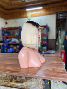 Vente en Gros Cheveux Humains 613 Blonde Bob Perruque Cheveux Humains Brut Vierge Longueur Vietnamienne Blond Miel Droite Devant en dentelle Perruques Vendeur - Product Image 4