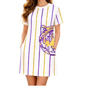 Hot Sale Customizable All-Over Sequin Patchwork T-shirt Dress Casual Loose Fit Ruffled Neck Jersey Dress T-shirt Dress Fit Wear - Product Image 2