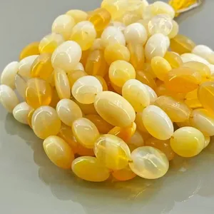 โอปอลไฟธรรมชาติ Chakrcalume ขนาด 11-16 มม. รูปไข่เหลี่ยมเรียบ เกรด AA สีเหลืองขาว เม็ดพลอยสำหรับทำเครื่องประดับ ความยาว 16 นิ้ว - Product Image 2