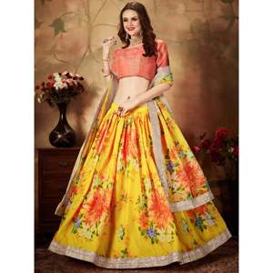 Ensemble Lehenga Choli en organza imprimé jaune pour femmes de grande taille - Product Image 6