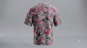 เสื้อยืดคอกลมแขนสั้นโอเวอร์ไซส์ ลายดอกไม้ พิมพ์โลโก้ด้านหน้า ผ้าเจอร์ซีย์คอตตอน ยูนิเซ็กส์ สตรีทแวร์ลำลอง น้ำหนัก 320 กรัม - Product Image 4