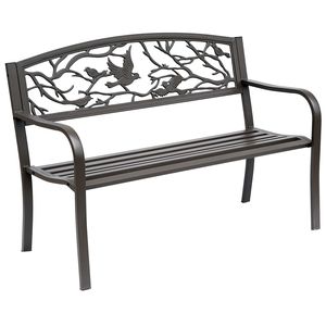 Panca da Giardino in Acciaio Inossidabile Marrone da 50 Pollici con Schienale e Braccioli per Patio, Centro Commerciale, Parco, Cortile - Product Image 1
