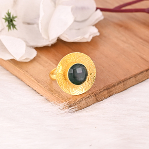 Green <b>Crystal</b> Doublet Brass <b>Ring</b> Handmade Adjustable Boho Statement Fashion Jewelry for Women - Product Image 4