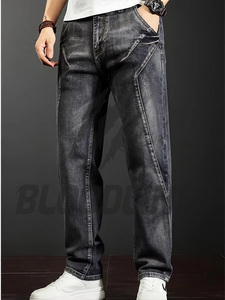 Jean droit noir en denim BLOODLINE pour homme – Coupe décontractée, taille mi-haute, en coton, style automne, tissu denim de qualité supérieure - Product Image 1