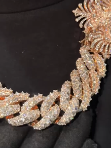 Chaîne cubaine Hip Hop Bling plaquée or rose et argent, entièrement pavée de diamants, style Miami, collier unisexe, mode streetwear - Product Image 3