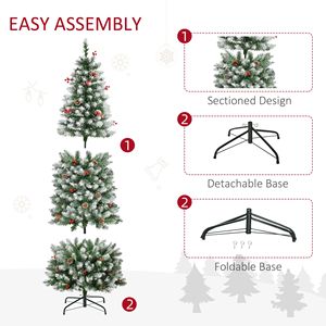 6 ft Pre-Lit Snow-Dipped Artificial Christmas <b>Tree</b> with 300 LED <b>Lights</b> and 618 Tips Realistic Pine Cones and Red Berries - Product Image 3