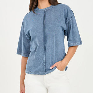T-shirts pour femmes en coton et élasthanne, col rond, logo uni, streetwear, manches courtes, respirants, anti-rides, séchage rapide - Product Image 1