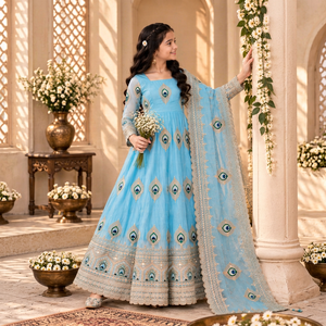 ชุดเดรส Anarkali ปักลายแบบดั้งเดิมของอินเดียและปากีสถานสำหรับเด็กผู้หญิง รุ่นล่าสุด เหมาะสำหรับงานแต่งงาน ทรงหลวม ใส่ได้ทุกฤดู - Product Image 1