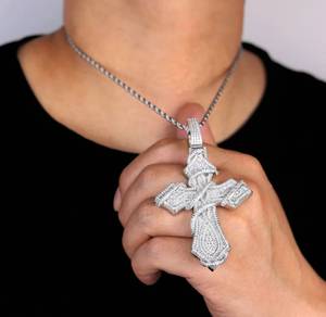 5AAA CZ Moissanite Diamond Hip Hop Iced Out Thorn <b>Cross</b> Pendant 14K Gold Plated Round Cut 925 Sterling Silver <b>Mens</b> Fine Jewelry - Product Image 3