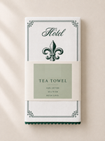 Parijse katoenen theedoek met print |   Franse vintage Fleur-de-Lis design theedoek |   Groene & witte decoratieve keukenhanddoek