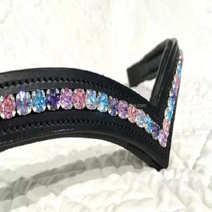 Banda de cejas de caballo de cuero de canal vacío negro acolchado suave extra cómodo personalizada con 1 Fila de cristales AB cadena decorativa ostentosa - Product Image 1