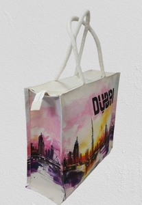 กระเป๋าผ้าแคนวาสพิมพ์ลายเส้นขอบฟ้าดูไบแบบกำหนดเอง กระเป๋าช้อปปิ้งผ้าฝ้ายรักษ์โลก ปิดด้วยซิป สายสะพายยาวทำจากใย PP - Product Image 2