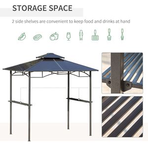8FT X 5FT Sturdy Frame Brown BBQ Gazebo Outdoor UV/Rain Resistant <b>Canopy</b> with 2 Side Shelves & Double Layer PC <b>Roof</b> Steel Poles - Product Image 5