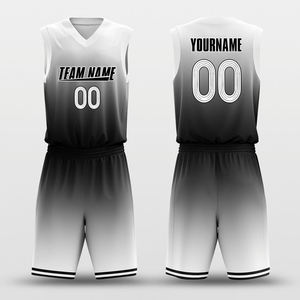 Custom <b>Black</b> White Gradient Basketball Uniform Set <b>Men</b> Sleeveless V Neck Jersey <b>Shorts</b> Teamwear Lightweight And Durable Uniform - Product Image 3
