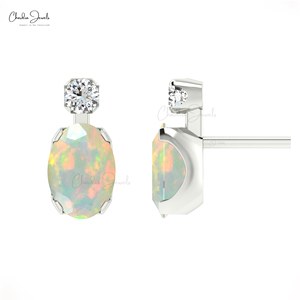 Verified Supplier 7x5mm Ethiopian <b>Opal</b> Studs 14k Solid <b>Gold</b> Diamond Accent Earrings Wedding Anniversary Gift Wholesale Lost - Product Image 3